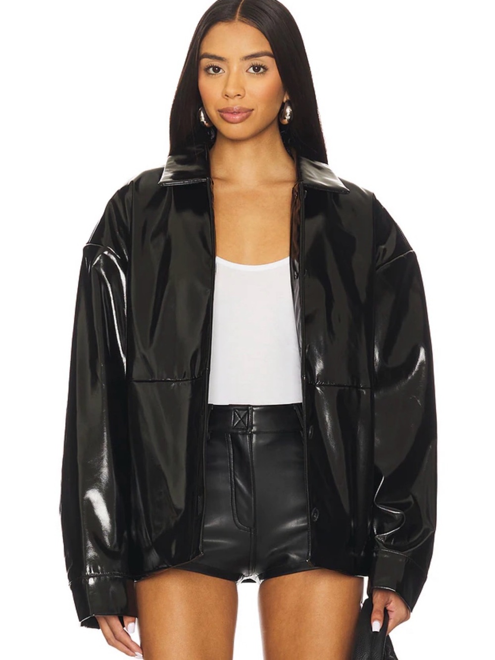 Lovers and Friends Black Patent Faux Leather Jacket